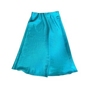 Code Mode Turquoise Blue Striped Satin Midi Skirt Paris Fashion Week Style‎ S